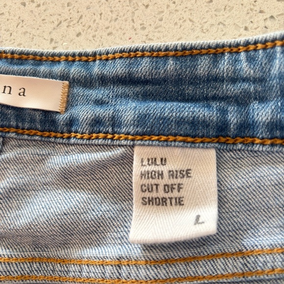 Eunina Jean Shorts Large Stretch Denim Lulu High Rise Distressed Embroider Stars - Picture 9 of 15